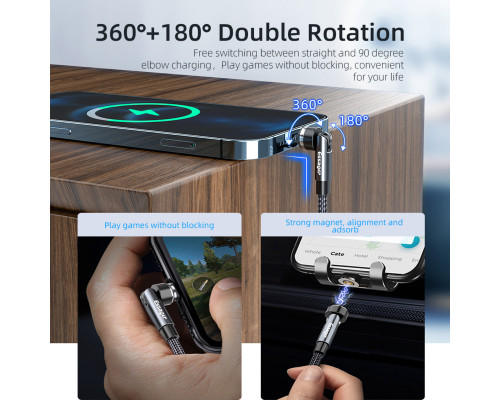 Кабель Essager Universal 540 Ratate 3A Magnetic USB Charging Cable Lightning 1m grey (EXCCXL-WX0G)