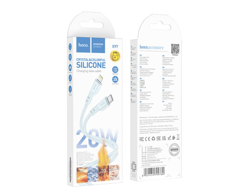 Кабель HOCO X97 Crystal color PD silicone charging data cable iP light blue