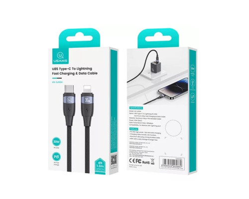 Кабель Usams US-SJ634 U85 Type-C To Lightning PD 30W Aluminum Alloy Fast Charging & Data Cable 1.2m black