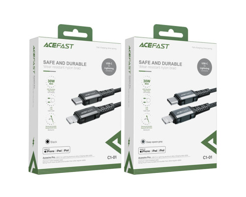 Кабель ACEFAST C1-01 Type-C to iP 3A, 1.2m, nylon, aluminum connectors, Black