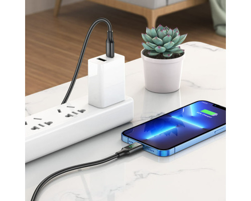 Кабель BOROFONE BU32 Type-C to iP 3A, 20W, 1.2m, nylon, aluminum connectors, digital display, Black