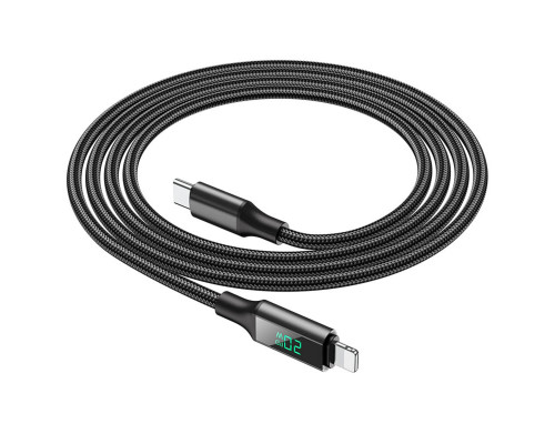 Кабель BOROFONE BU32 Type-C to iP 3A, 20W, 1.2m, nylon, aluminum connectors, digital display, Black