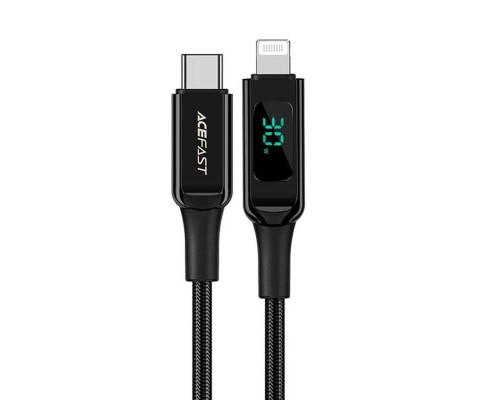 Кабель ACEFAST C6-01 Type-C to iP, 3A, 30W, 1.2m, nylon, zinc connectors, Black