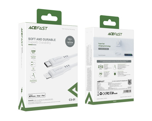 Кабель ACEFAST C3-01 Type-C to iP 3A, 30W, TPE, TPE connectors, White