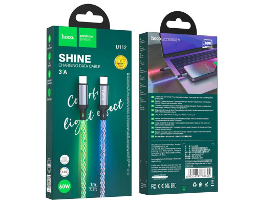Кабель HOCO U112 Shine 60W charging data cable for Type-C to Type-C Gray