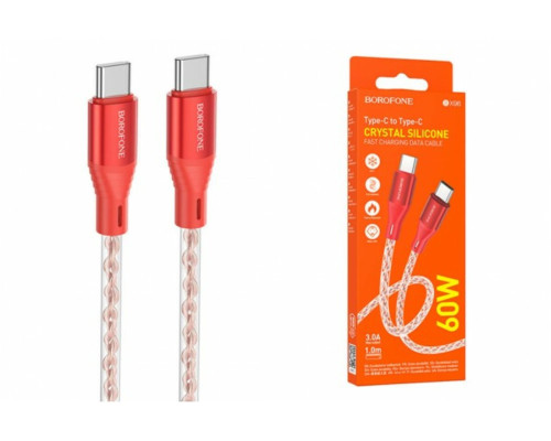 Кабель BOROFONE BX96 Ice crystal 60W silicone charging data cable Type-C to Type-C Red