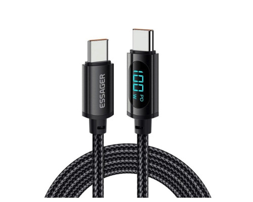 Кабель Essager Enjoy LED Digital Display USB Charging Cable Type C to Type C 100W 1m black (EXCTT1-XY01-P)