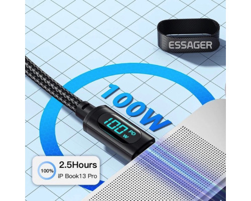 Кабель Essager Enjoy LED Digital Display USB Charging Cable Type C to Type C 100W 1m black (EXCTT1-XY01-P)