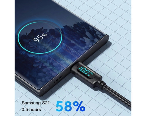 Кабель Essager Enjoy LED Digital Display USB Charging Cable Type C to Type C 100W 1m black (EXCTT1-XY01-P)
