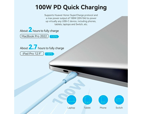 Кабель Vention USB 2.0 C Male to C Male 5A Cable 2M Light Green Silicone Type (TAWGH)