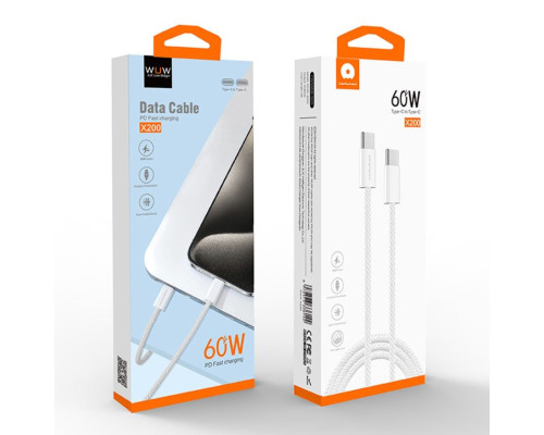 Кабель WUW-X200 Type-C to Type-C PD 60W white