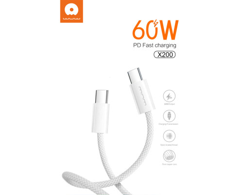 Кабель WUW-X200 Type-C to Type-C PD 60W white