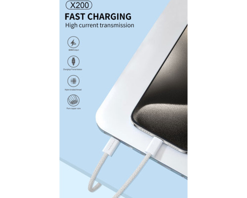 Кабель WUW-X200 Type-C to Type-C PD 60W white