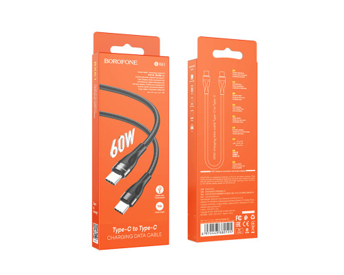 Кабель BOROFONE BX61 Type-C to Type-C 3A, 60W, 1m, nylon, aluminum connectors, Black