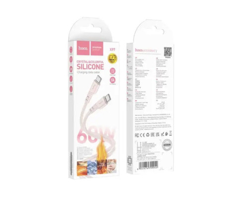 Кабель HOCO X97 Crystal color 60W silicone charging data cable Type-C to Type-C light pink