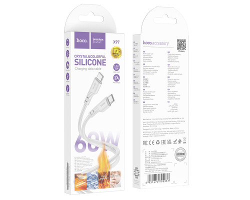 Кабель HOCO X97 Crystal color 60W silicone charging data cable Type-C to Type-C light gray