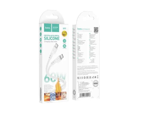 Кабель HOCO X97 Crystal color 60W silicone charging data cable Type-C to Type-C light white