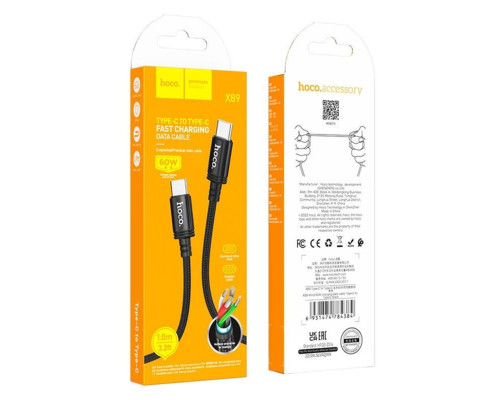 Кабель HOCO X89 Wind 60W charging data cable Type-C to Type-C Black