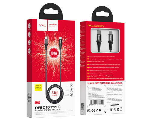 Кабель HOCO X50 Type-C to Type-C Exquisito 100W charging data cable(L=2M) Black