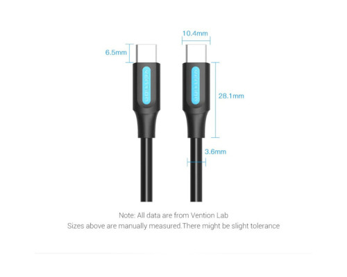 Кабель Vention USB 2.0 C Male to Male Cable 1.5M Black PVC Type (COSBG)