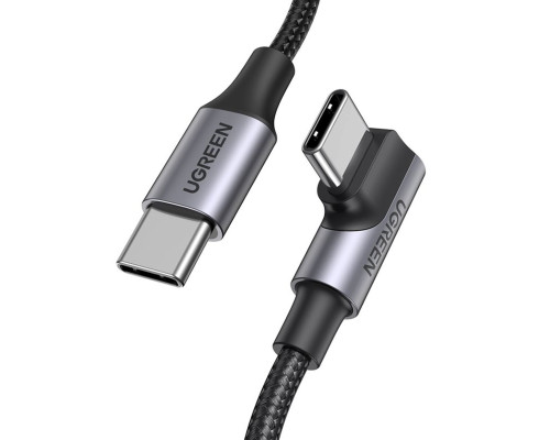 Кабель UGREEN US334 USB-C 2.0 to Angled USB-C M/M Cable Aluminium Shell with Braided 1m (Black)(UGR-70643)