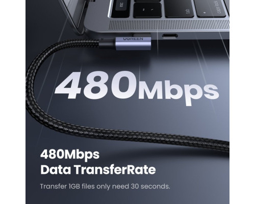 Кабель UGREEN US334 USB-C 2.0 to Angled USB-C M/M Cable Aluminium Shell with Braided 1m (Black)(UGR-70643)