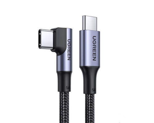 Кабель UGREEN US334 USB-C 2.0 to Angled USB-C M/M Cable Aluminium Shell with Braided 1m (Black)(UGR-70643)
