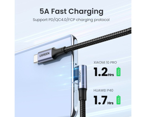 Кабель UGREEN US334 USB-C 2.0 to Angled USB-C M/M Cable Aluminium Shell with Braided 1m (Black)(UGR-70643)