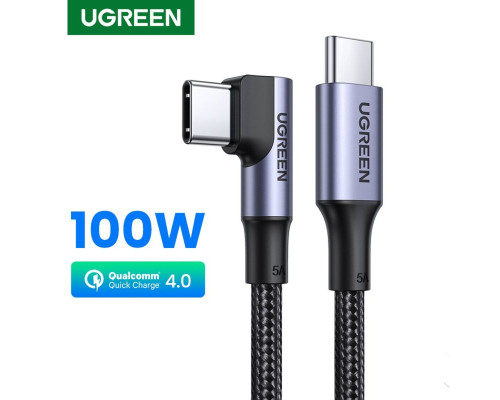 Кабель UGREEN US334 USB-C 2.0 to Angled USB-C M/M Cable Aluminium Shell with Braided 1m (Black)(UGR-70643)