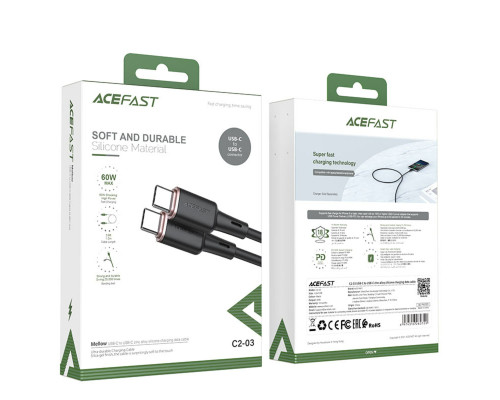 Кабель ACEFAST C2-03 Type-C to Type-C 3A, 60W, 1.2m, silicone, zinc connectors, Black