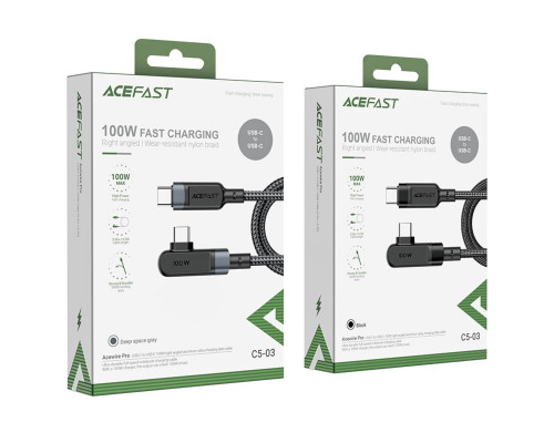 Кабель ACEFAST C5-03 Type-C to Type-C 5A, 100W, 2m, nylon, zinc connectors, Black