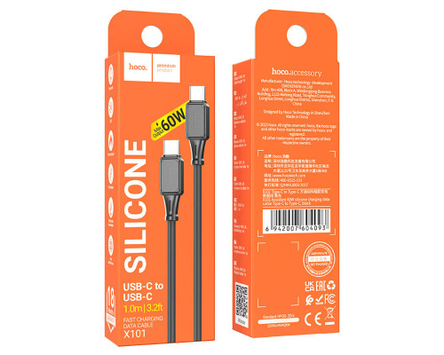 Кабель Hoco X101 Assistant 60W silicone charging data cable Type-C to Type-C Black