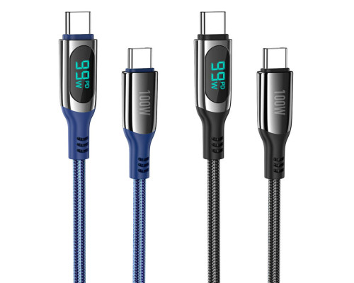 Кабель HOCO S51 Type-C to Type-C 100W, 1.2m, nylon, zinc+TPE connectors, Blue