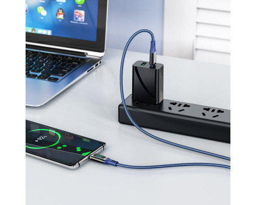 Кабель HOCO S51 Type-C to Type-C 100W, 1.2m, nylon, zinc+TPE connectors, Blue