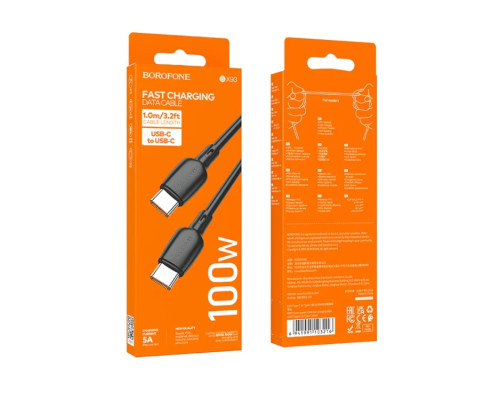 Кабель BOROFONE BX93 Super power 100W fast charging data cable Type-C to Type-C Black