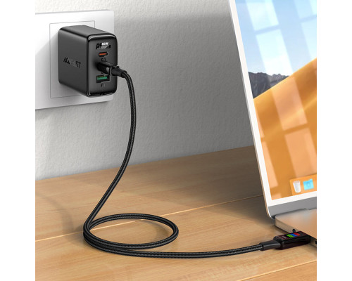 Кабель ACEFAST C7-03 Type-C to Type-C 5A, 100W, 1.2m, nylon, zinc connectors, LED, Black