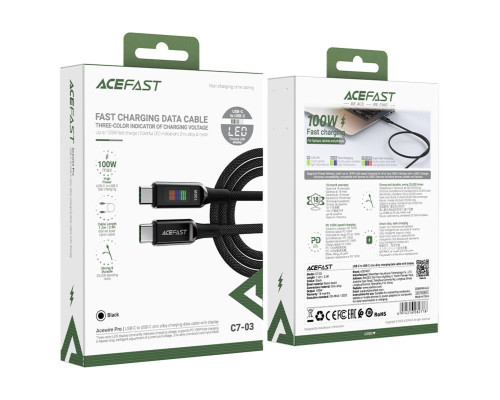 Кабель ACEFAST C7-03 Type-C to Type-C 5A, 100W, 1.2m, nylon, zinc connectors, LED, Black
