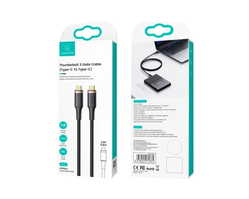 Кабель Usams US-SJ553 U72 100W USB4 Data Cable (Type-C To Type-C) 5K 60HZ 0.8m