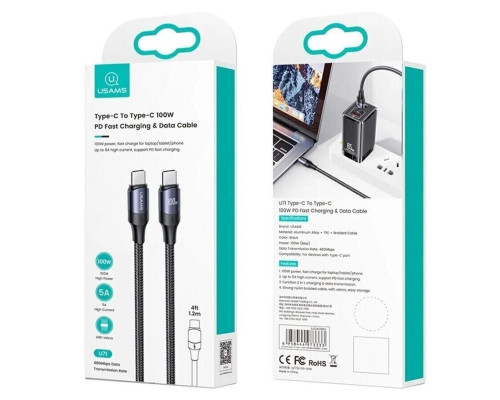 Кабель Usams US-SJ524 U71 Type-C To Type-C 100W PD Fast Charging & Data Cable 1.2m black