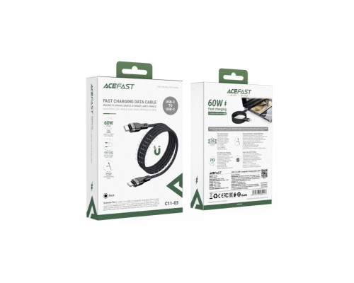 Кабель ACEFAST C11-03 Type-C to Type-C 3A, 60W, 1.2m, nylon + PVC, zinc connectors, Black