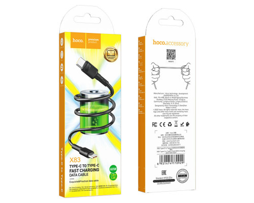 Кабель HOCO X83 Type-C to Type-C Victory 60W charging data cable Black