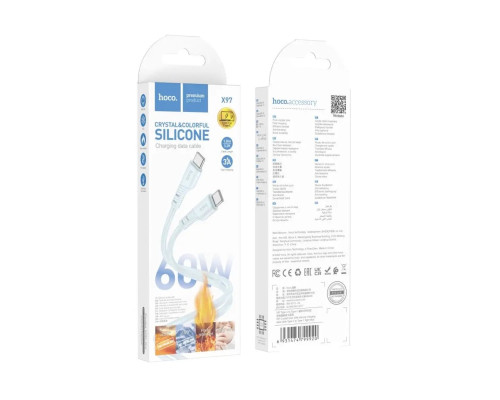 Кабель HOCO X97 Crystal color 60W silicone charging data cable Type-C to Type-C light blue