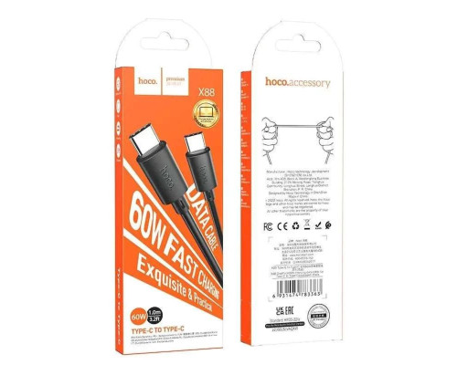 Кабель HOCO X88 Gratified 60W charging data cable for Type-C to Type-C Black