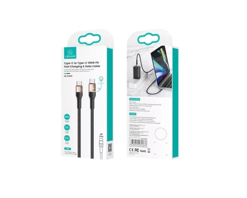 Кабель Usams US-SJ537 U76 Type-C to Type-C PD 100W Fast Charging & Data Cable 1.2m Black