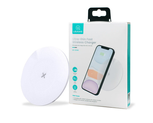 Бездротовий зарядний пристрій Usams US-CD149 Ultra-thin Fast Wireless Charger 15W White NBB-115929