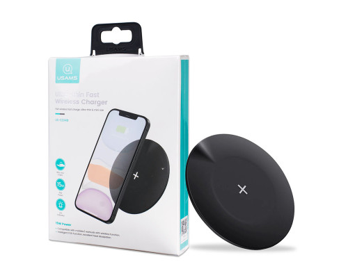 Бездротовий зарядний пристрій Usams US-CD149 Ultra-thin Fast Wireless Charger 15W Black NBB-115928