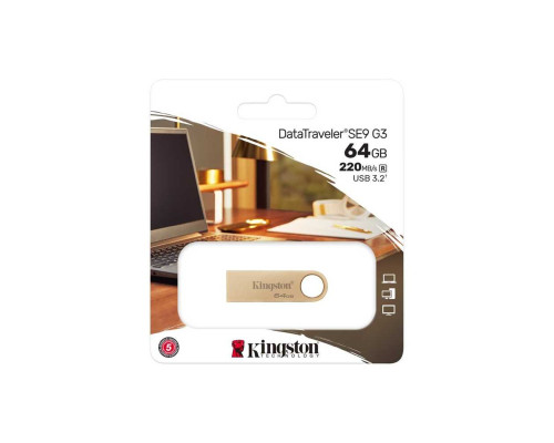 Флеш-накопичувач Kingston USB 3.2 SE9 G3 64GB 220MB/s Metal/Gold (DTSE9G3/64GB)
