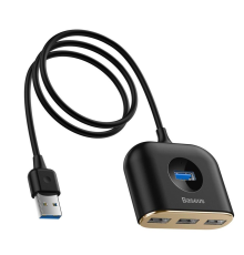 USB HUB adapter Baseus Square Round 4в1 USB3.0 to USB3.0*1+USB2.0*3 black PLS-00-00053699