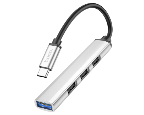 USB HUB adapter Hoco HB26 4в1 (Type-C to USB3.0+USB2.0*3) 0.13м silver PLS-00-00123955