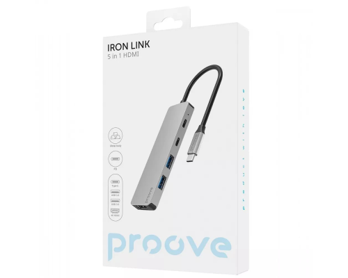 USB HUB adapter Proove Iron Link 5в1 (2*Type-C + 2*USB3.0 + HDMI) gray PLS-00-00130376